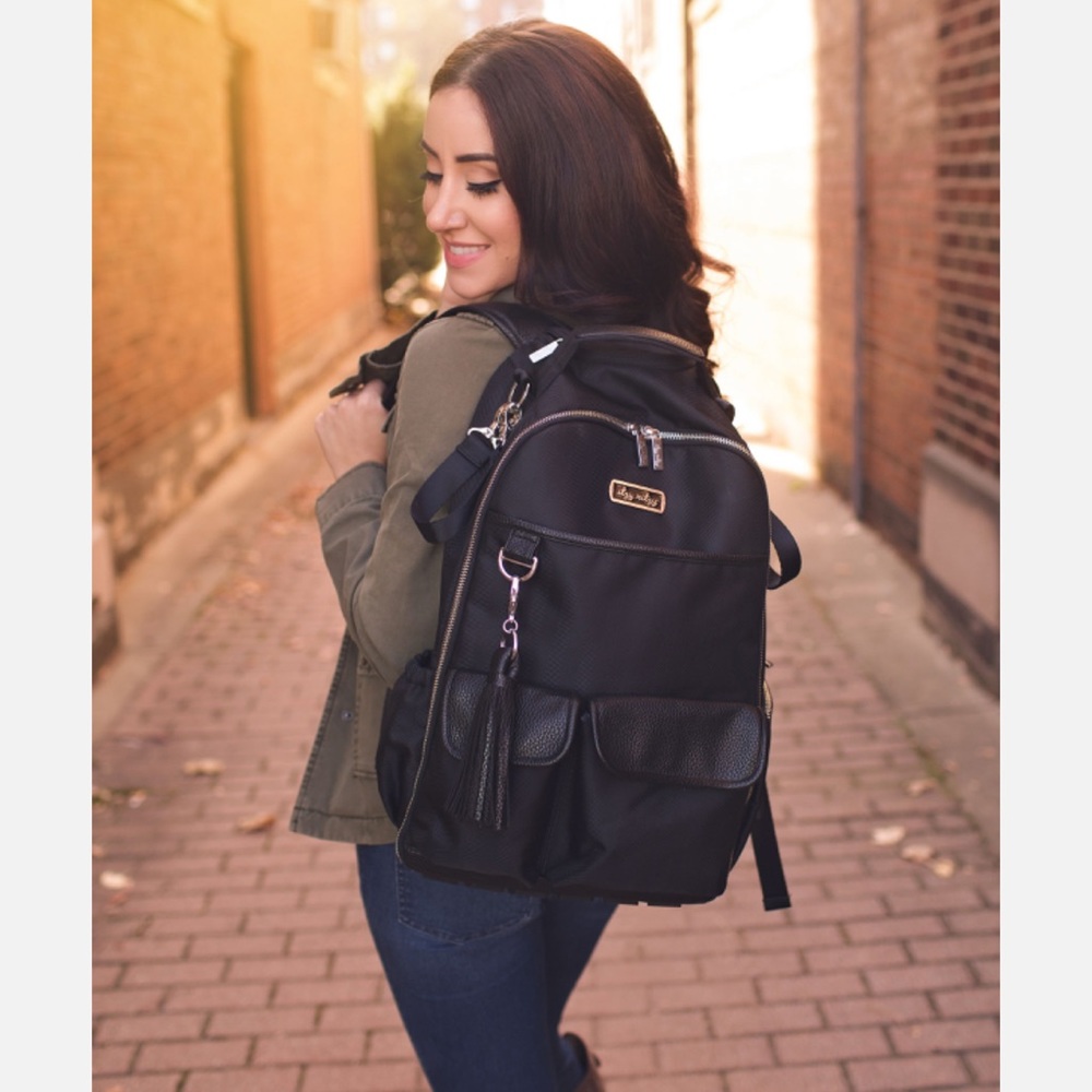 Itzy Ritzy Boss Backpack Diaper Bag Black Herringbone NWT